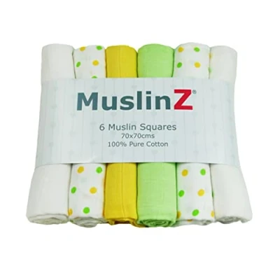 Image of MuslinZ 6pk Muslin Cloths for Baby Squares Burp 100% Pure Soft Cotton 70x70cm (Unisex Combo)