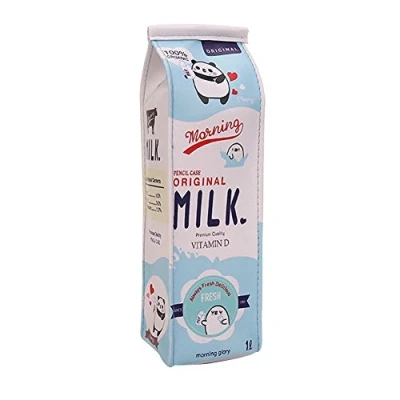 Image of Gemini_mall® New Creative Milk Box Cartoons Pencil Case PU Leather Pen Bag Kawaii Stationery Pouch Office School Supplies Makeup Toiletry Organizer (Blue#1)