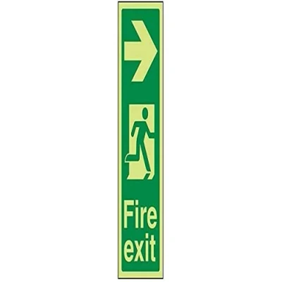 Image of V Safety Glow In The Dark Fire Exit Arrow Right Sign 100mm x 300mm Rigid Plastic