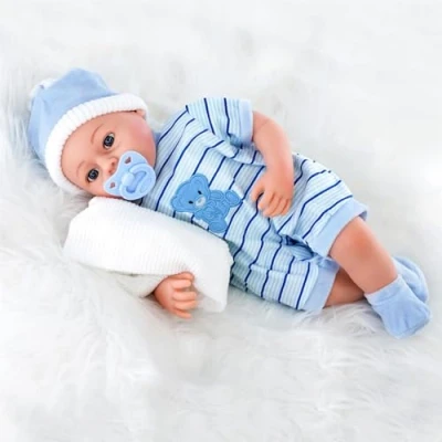 Image of The Magic Toy Shop Bibi Doll 18&quot; Lifelike Large Size Soft Bodied Baby Girls Boys Dolly With Sounds and Comforter (Blue)