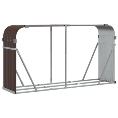 Image of vidaXL Brown Galvanised Steel Firewood Rack Outdoor Log Holder Stand 180cm Storage Wood Stacker for Easy Access &amp; Dry Logs