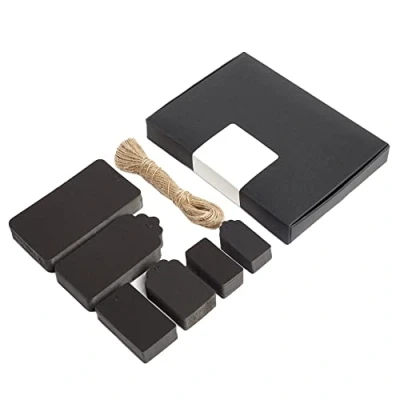 Image of Box.it.pack.it Kraft Paper Gift Tags, Black, Mixed Shape, 200 Pack with String