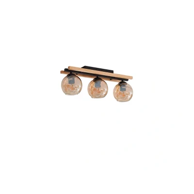 Image of Lindby Enrique ceiling light, amber, 3 bulb, glass, wood