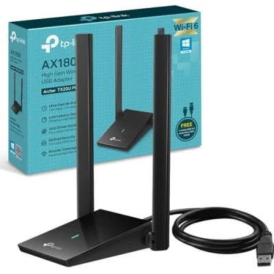 Image of TP Link Archer TX20U Plus wifi dongle, AX1800 High Gain Wireless 6 USB Adapter for PC, Dual Antennas Band 3.0 Wi Fi Low Latency, Supports Windows 10/11, Highly Secure WPA3