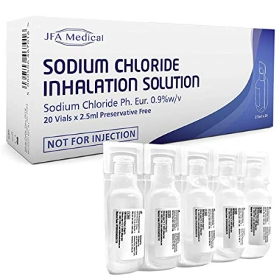 Image of JFA Medical Isotonic Sodium Chloride 0.9% NaCl Inhalation Saline Solution humidifying Airway Box of 20 X 2.5ml Unit dose vials