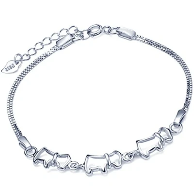 Image of Yumilok 925 Sterling Silver Women Charm Bracelet Dog Puppy Double Strand Bracelets Link Hand Chain with Extension