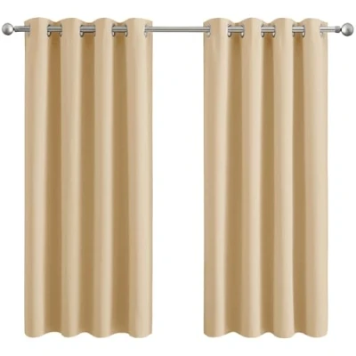 Image of Aspire Homeware Blackout Curtains for Living Room Cream Eyelet Bedroom 66x54 inch Drop Thermal Insulated Super Soft Black Out Window Curtain with Tiebacks Pair Panel