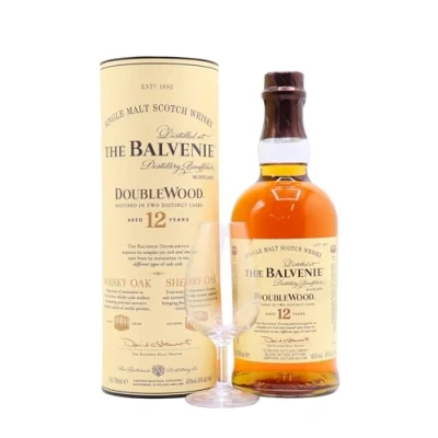 Image of Balvenie Tasting Glass &amp; DoubleWood Single Malt 12 year old Whisky 70cl 40% ABV
