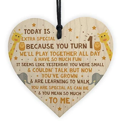 Image of RED OCEAN 1st Birthday Gift For Daughter Son Wooden Heart Accessories Girl Boy