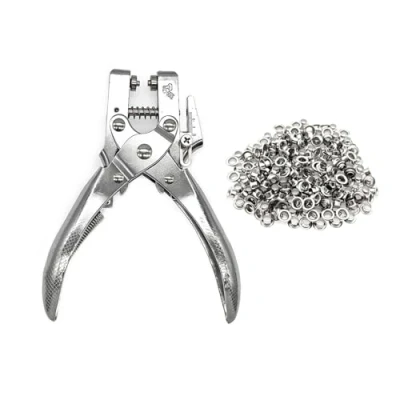 Image of JZK Heavy Duty 5mm Single Hole Punch and Eyelet riveting Pliers Set with 200 Rivet for Paper Cardboard Leather Belt Cloth Thin Plastic, Metal Stud kit Puncher Tool