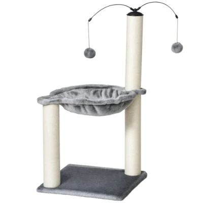 Image of PawHut 83cm Cat Tree Tower for Indoor Cats with Sisal Scratching Post Hammock Play House Dangling Ball Kitten Activity Center Furniture Grey