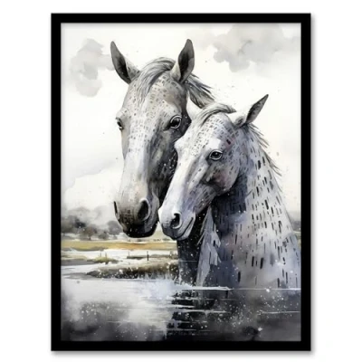 Image of Artery8 The Kelpies Reimagined Watercolour Artwork Myth Legend Scotland Celtic Art Print Framed Poster Wall Decor 12x16 inch