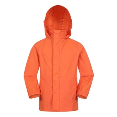 Image of Mountain Warehouse Pakka Kids Waterproof Jacket Wind Resistant, Lightweight,Breathable Rain Coat For Girls &amp; Boys, Packaway Bag Rain, Autumn, Winter Orange Size 3 4 Years