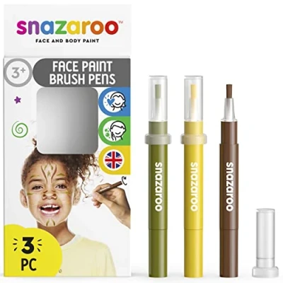 Image of Snazaroo Face Paint Brush Pen, Jungle, Pack of 3, Safe and Non Toxic, Precision Nib, for Ages 3+