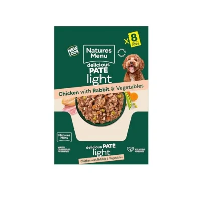Image of Natures Menu Wet Dog Food Pouches for Adult Dogs Light with Chicken and Rabbit 8 x 300g