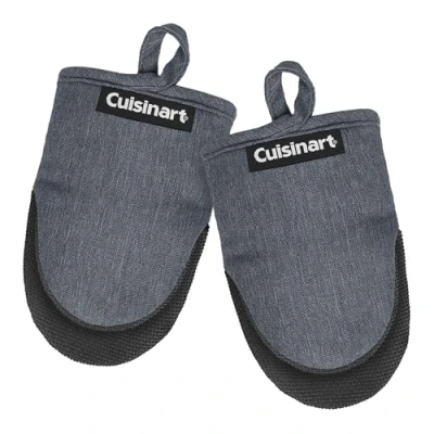 Image of Cuisinart Mini Oven Mitts 5.5 x 7 Heat Resistant Kitchen for with Non Slip Neoprene Palm, Cotton Filling, and Fabric Loop Durable Mitt Set Cooking &amp; Baking (Chambray)