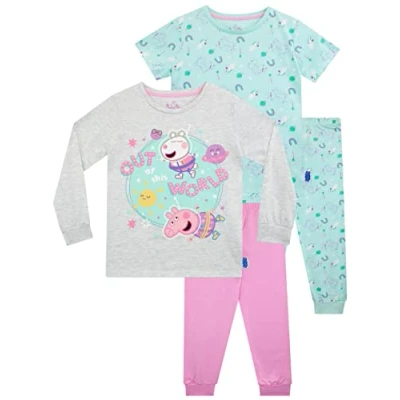 Image of Peppa Pig Girls Astronaut Pyjamas 2 Pack Multicoloured 18 24 Months