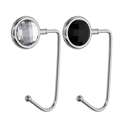 Image of kwmobile Purse Hooks for Table Set of 2 Handbag Hook Holder Hanger Tables Desk Restaurants Diamond Black/White/Silver