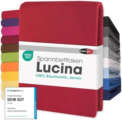 Image of CelinaTex Lucina Topper Fitted Sheet Divan Cover Cotton 2er Set 90x200 100x200 cm ruby red
