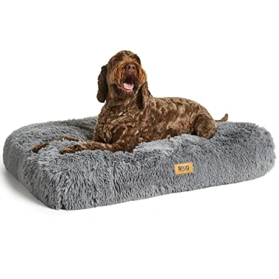 Image of Snug Super Fluffy Dog Bed Soft, Cosy and Comfortable Cat Pet Pillow Mattress Sofa with Non Slip Base Machine Washable Cover Large 90 x 60 11cm, Grey