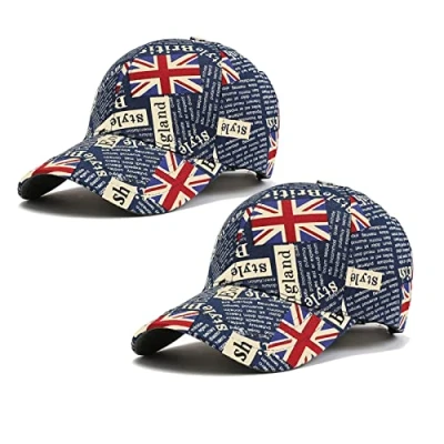 Image of XGOPTS Union Jack Baseball Cap GB UK Great Britain Flag Print Hat Summer Cotton Sun Adjustable UV Protection Sports Events Souvenir Gift Football Rugby (55 58cm)