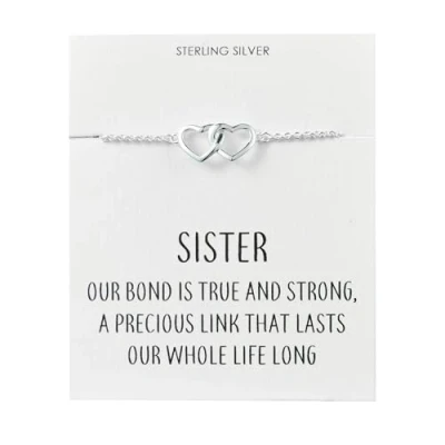 Image of Philip Jones Sterling Silver Sister Quote Heart Link Bracelet