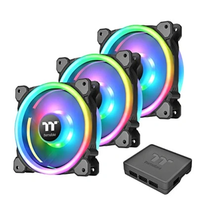 Image of Thermaltake Riing Trio 12 RGB Radiator Fan / 3 Pack With Controller/Low Noise PWM Case 30 LED/NeonMaker Supported Black