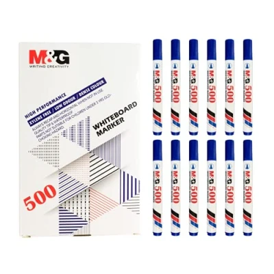 Image of M&amp;G Whiteboard Blue Coloured Marker Pen Round Tip Pens Quick Drying Glass Board Erasable Ink (12pcs Markers)