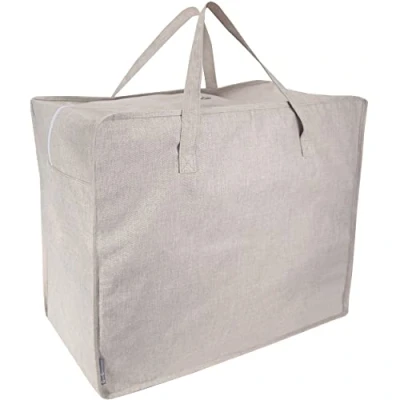 Image of Bigso Box of Sweden Large Storage Bag with Zips for Winter Clothing and Bedding Linen Look Underbed Laundry Hamper Soft Duvet Handles Beige