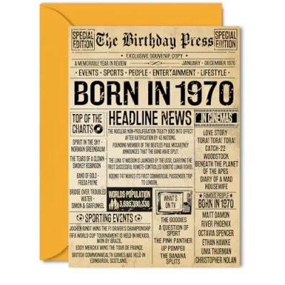 Image of 55th Birthday Card for Men Women Bday Press Newspaper 1970 Happy 55 Cards Wife Dad Brother Neighbour Husband Sister, 5x7 Inch Greeting