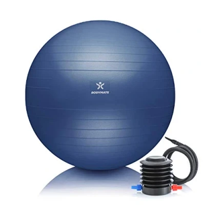 Image of BODYMATE exercise Ball E book with guides included Gym quality Swiss balls for fitness, birthing, pregnancy Air pump Anti Burst 55cm Navy Peony