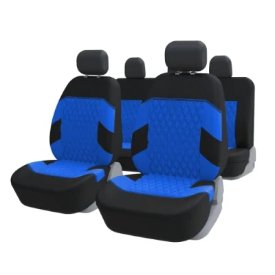 Image of TOYOUN Car Seat Covers Full Set, Universal for 5 Seater Front Bucket and 50 or 60 40 Rear Split Bench Back Cloth Set Black &amp; Blue