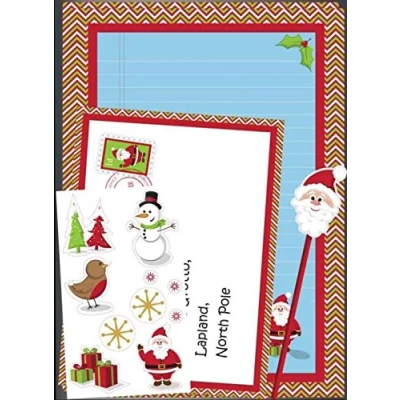 Image of CONCEPT4U® Write to Santa Letter Pack 2 Letters 1 Envelope Pencil + Eraser Sheet of Stickers Child Christmas Party Gift