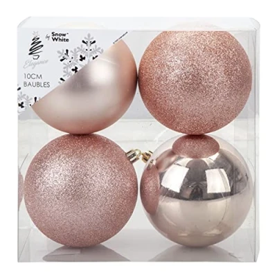 Image of VFM Rose Gold 10cm Christmas Baubles (4 Pack)