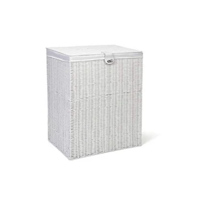 Image of Arpan Medium Resin Laundry Clothes Basket with Lid and Lining Storage Removable Lining, White