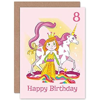 Image of Wee Blue Coo Unicorn Princess Magic 8th Birthday Greeting Card With Envelope Blank Inside Premium Quality