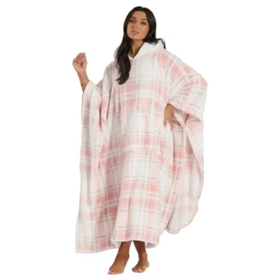Image of Undercover Ladies Check Print Long Poncho 794257 Pink