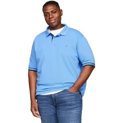 Image of Tommy Hilfiger Men Bt Monotype Cuff Slim Fit Polo S/S Polos, Blue, XXL