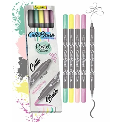 Image of Online Calli.Brush Handlettering brush pens Pastel Set of 5 Calligraphy for Bullet Journal, Hand Lettering tip &amp; Water colours Aquarell