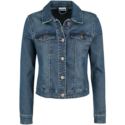 Image of NOISY MAY Women&#039;s NMDEBRA LS DENIM JACKET NOOS Jacket, Blue (Medium Denim), 34 (Manufacturer size: X Small)