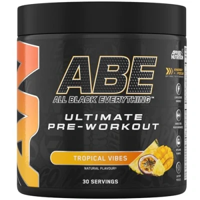 Image of Applied Nutrition ABE Pre Workout All Black Everything Powder, Energy &amp; Physical Performance with Citrulline, Creatine, Beta Alanine (375g 30 Servings) (Tropical)