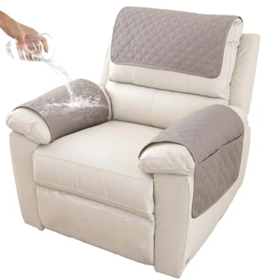 Image of GYHH Sofa Armrest Cover, Headrest Cover for Recliner Chair Arm Cover,Armchair Slipcover Nonslip Quilted Furniture Protector Pets Leather Couch (Light Gray,1 Seat 3 pc)