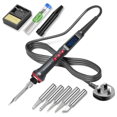 Image of Electronics Soldering Iron Kit, [Upgraded] 220V 90W LCD Digital Portable Kit 180 480℃(356 896℉), Welding Tools with ON/Off Switch, Auto Sleep, Thermostatic Design