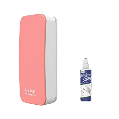 Image of loukin Magnetic Dry Erase Eraser, Whiteboard Glass Board Eraser(Pink), One Bottle of 3.4 oz Cleaner Included, for Classroom, Home and Office