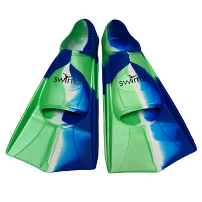 Image of Swimz Short Blade Silicone swim Training Fins Blue/White/Green (UK 1 2 (33/34))