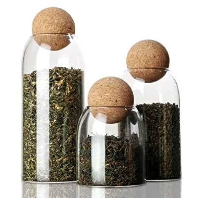Image of La Llareta Glass Food Storage Canister, 3 Pièces Airtight Sealed Container Clear Jar, with Cork Lid, for Spices, Sugar, Coffee, Biscuits, Candies (19oz/26oz/42oz)