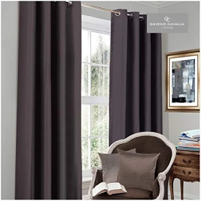 Image of Gaveno Cavailia Luxury Thermal Fully Lined Pair of Eyelet BLACK OUT CURTAINS Charcoal 90x90 In, 31114734