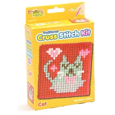 Image of KandyToys Kreative Kids Traditional Cross Stitch Kit for Children Tapestry Sewing Craft Set Cat