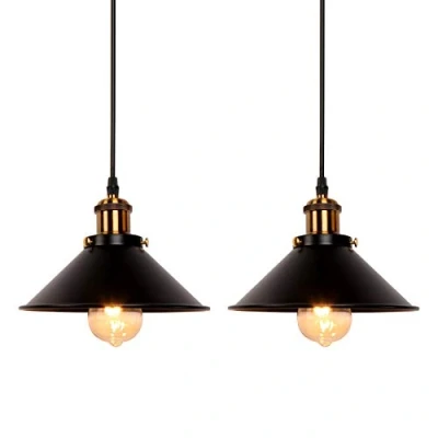 Image of Newrays 2 Pack Industrial Retro Black Iron Kitchen Restaurant Bar Balcony Hanging Pendant Light