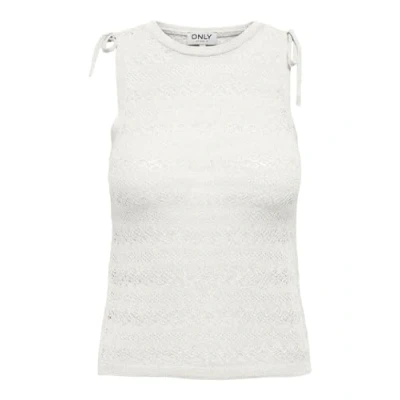 Image of Only Round Neck Wire Tank Top with Open Weft and Drawstring on Shoulders, silver, L